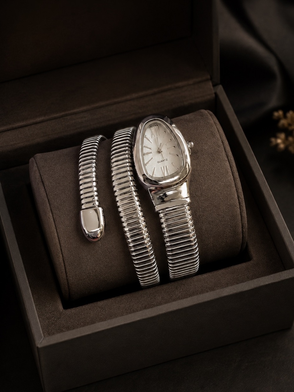 Silver Snake Wrap Quartz Watch